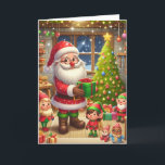 Cartes Pour Fêtes Annuelles Atelier père Noël<br><div class="desc">Atelier de Noël père Noël avec jouets et elfes</div>