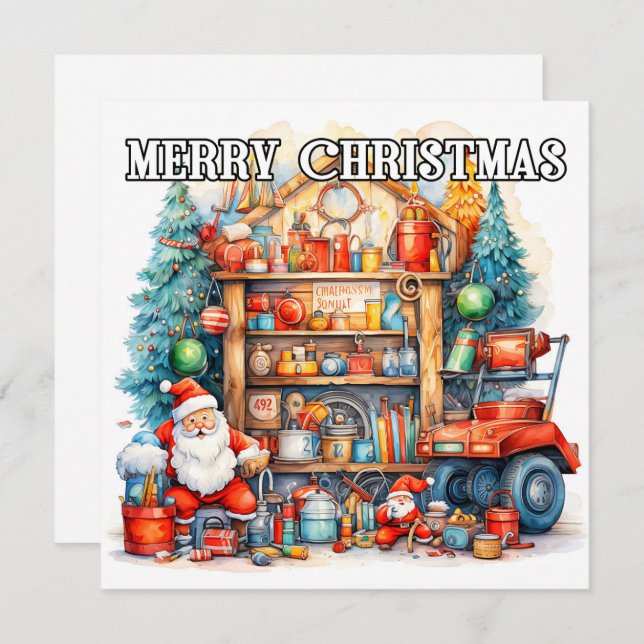 Cartes Pour Fêtes Annuelles Atelier père Noël | Joyeux Noël (Devant / Derrière)