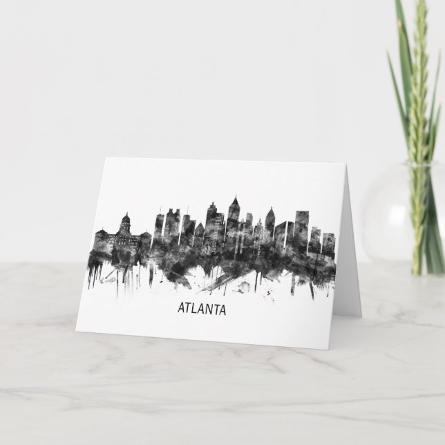 Cartes Pour Fêtes Annuelles Atlanta Georgia Skyline BW (Devant)