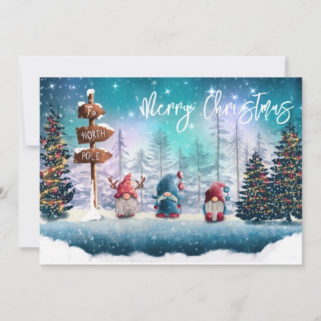 Cartes Pour Fêtes Annuelles Au pôle Nord Gnomes de Noël (Devant)