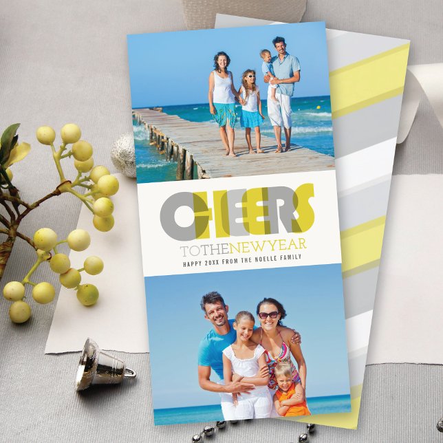 Cartes Pour Fêtes Annuelles Audacieuse Soirée Moderne Au Nouvel An 2 Photo Col (Créateur téléchargé)