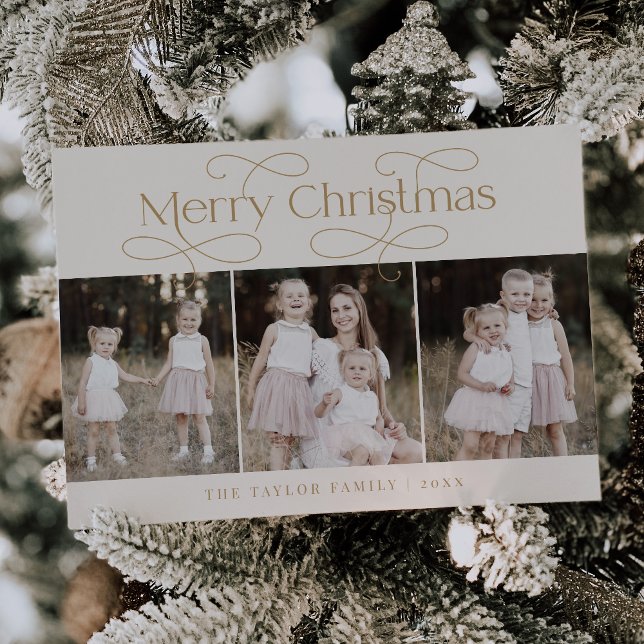 Cartes Pour Fêtes Annuelles AUDREY Gold Modern Family Photo Vintage Noël (AUDREY Gold Modern Family Photo Vintage Christmas Holiday Card)