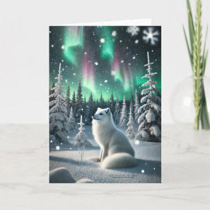 Cartes Pour Fêtes Annuelles Aurora Borealis Arctic Fox Aurora Bois hivernal