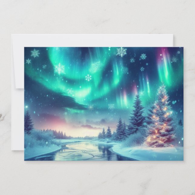 Cartes Pour Fêtes Annuelles aurore boréale/Noël/Hiver (Devant)