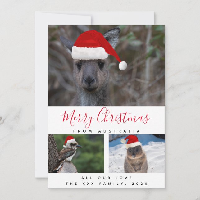 Cartes Pour Fêtes Annuelles Australian Animals Red Script Multi Photo Collage (Devant)