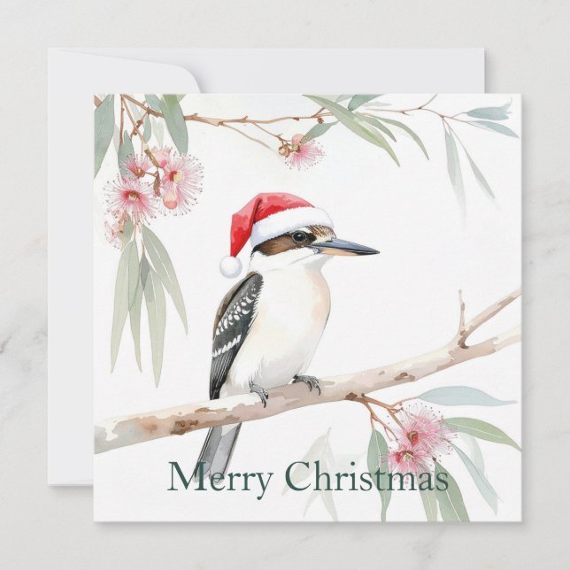 Cartes Pour Fêtes Annuelles Australian Kookaburra Santa hat Joyeux Noël (Devant)