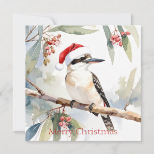Cartes Pour Fêtes Annuelles Australian Kookaburra Santa hat Joyeux Noël