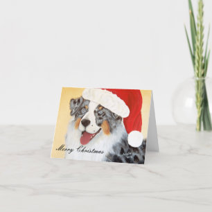 Cartes Pour Fêtes Annuelles Australian Shepherd ~ Blue Merle with Santa Hat