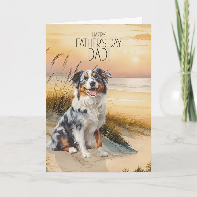 Cartes Pour Fêtes Annuelles Australian Shepherd Dog Sunset Beach Fête des père (Devant)