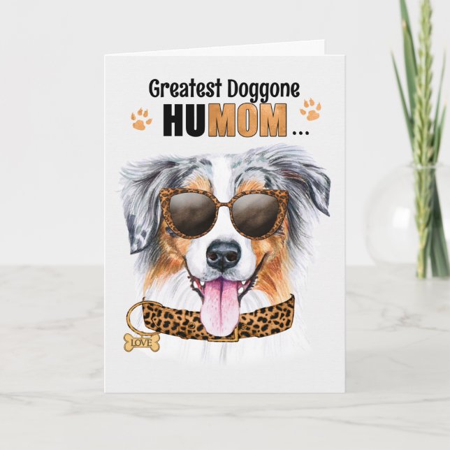 Cartes Pour Fêtes Annuelles Australian Shepherd Greatest HuMOM Mother's Day (Devant)