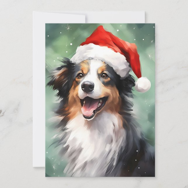 Cartes Pour Fêtes Annuelles Australian Shepherd peinture de Noël (Devant)
