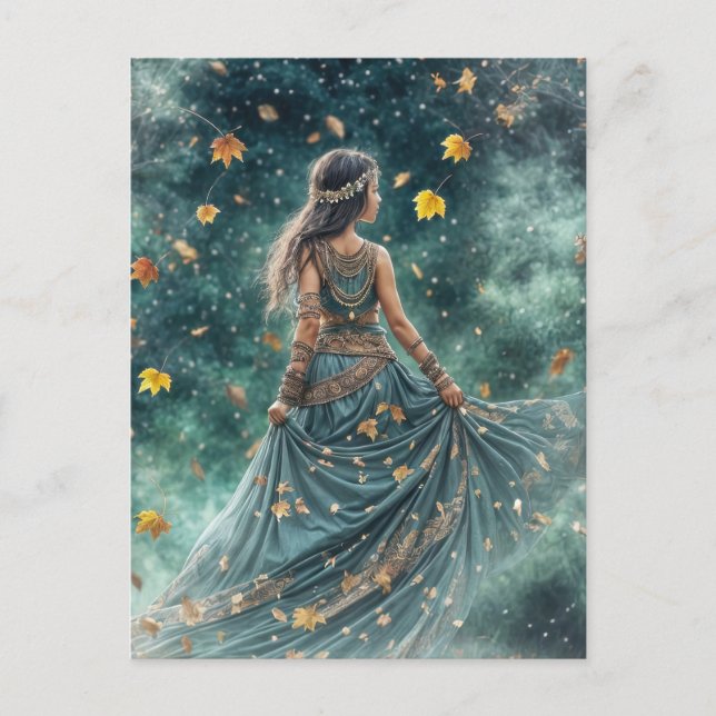 Cartes Pour Fêtes Annuelles Automne Automne Equinox Boho Enfant et Feuille (Devant)