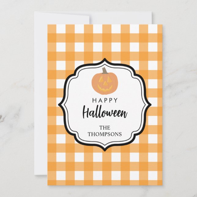 Cartes Pour Fêtes Annuelles Automne Automne Orange Plaid Halloween Citrouille (Devant)