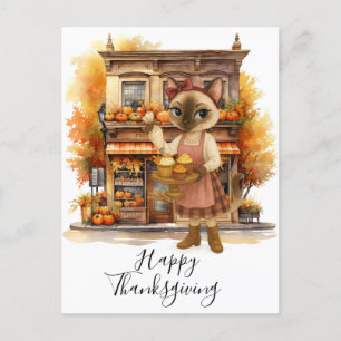 Cartes Pour Fêtes Annuelles Automne Boulangerie de chats Thanksgiving Amoureux