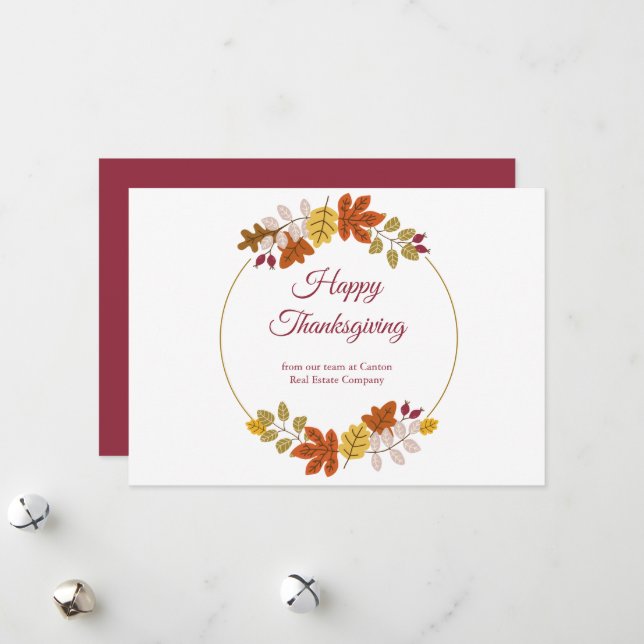 Cartes Pour Fêtes Annuelles Automne Feuilles Thankesgiving (Devant/Arrière en situation)