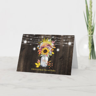 Cartes Pour Fêtes Annuelles Automne Floral Mason Jar String Lumières Merci