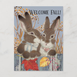 Cartes Pour Fêtes Annuelles Automne Lapin Lapin Lapin Feuilles Peinture Whimsi