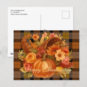 Cartes Pour Fêtes Annuelles Automne Plaid Et Cornucopia