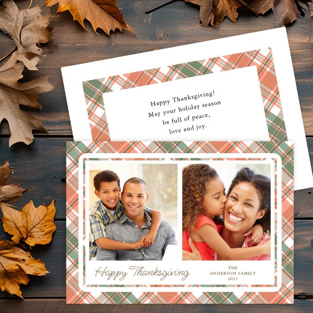 Cartes Pour Fêtes Annuelles Automne Plaid Thanksgiving 2 Photos (Créateur téléchargé)