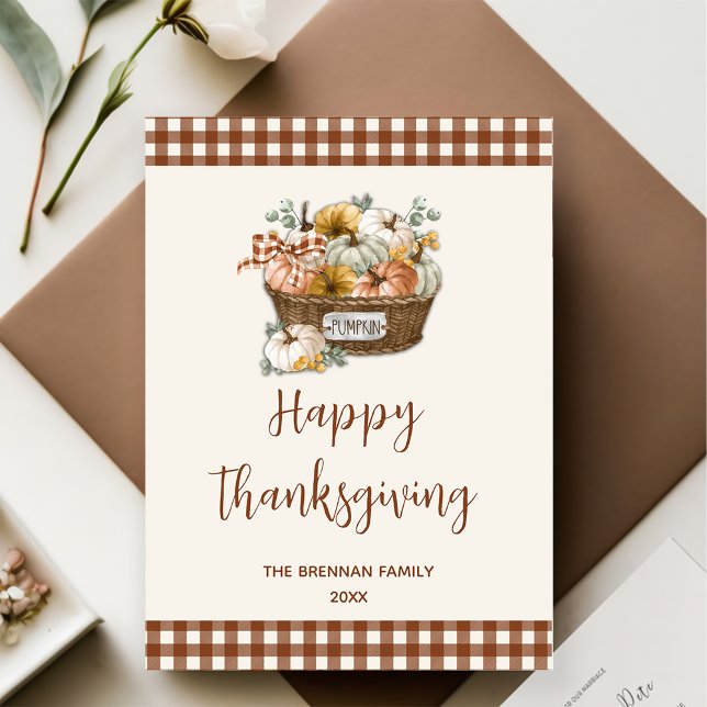Cartes Pour Fêtes Annuelles Automne Rustique Citrouille Plaid Thessgiving (Créateur téléchargé)