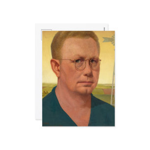 Cartes Pour Fêtes Annuelles Autoportrait par Grant Wood