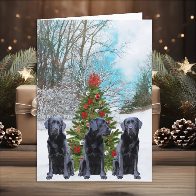 Cartes Pour Fêtes Annuelles Autour de l'arbre - Black Labrador (Créateur téléchargé)