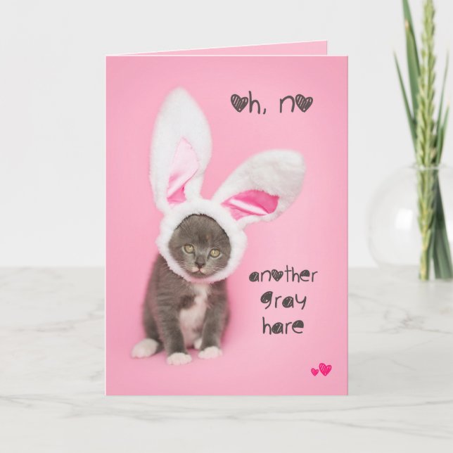 Cartes Pour Fêtes Annuelles Autre lièvre gris chaton Pâques ou Anniversaire (Devant)
