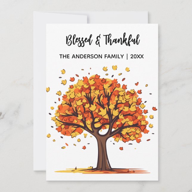 Cartes Pour Fêtes Annuelles Autumn Fall Tree Happy Thanksgiving Blessed (Devant)