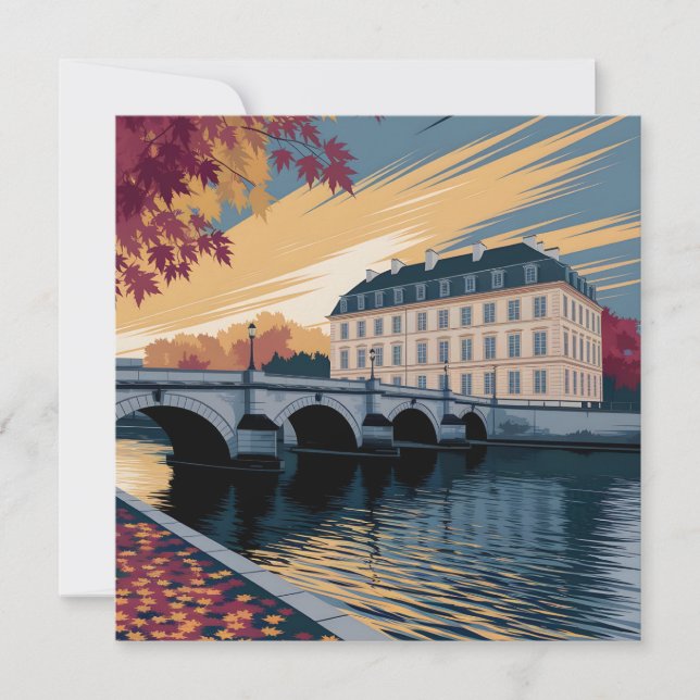 Cartes Pour Fêtes Annuelles Autumn Riverside European City Illustration Art (Devant)