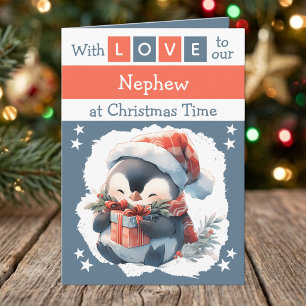 Cartes Pour Fêtes Annuelles Avec amour neveu pingouin gris Noël