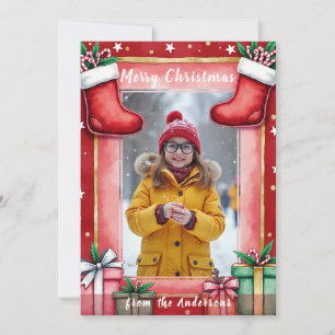 Cartes Pour Fêtes Annuelles Avec photo personnelle Sourires dans le bas de Noë