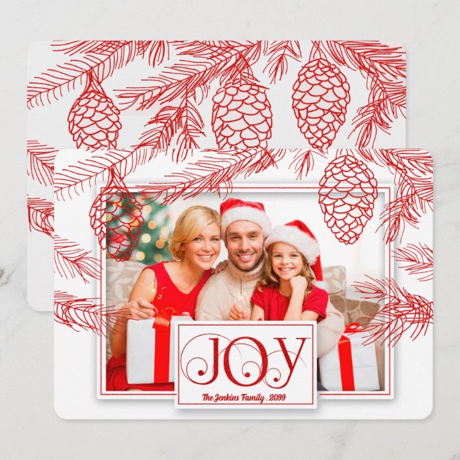 Cartes Pour Fêtes Annuelles Avec Red Pines Christmas Joy Photo (Devant / Derrière)