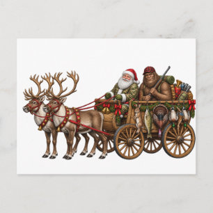Cartes Pour Fêtes Annuelles Aventure de chasse de Noël de Santa Bigfoot Vintag