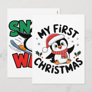 Cartes Pour Fêtes Annuelles Aventure de pingouin de Noël d'hiver dans une merv