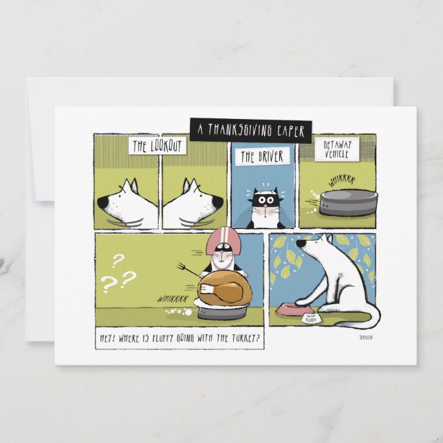 Cartes Pour Fêtes Annuelles Aventure de Thanksgiving de chien et chat (Devant)