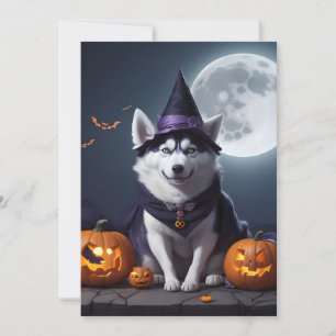 Cartes Pour Fêtes Annuelles Aventure d'Halloween du chien husky Magie au clair