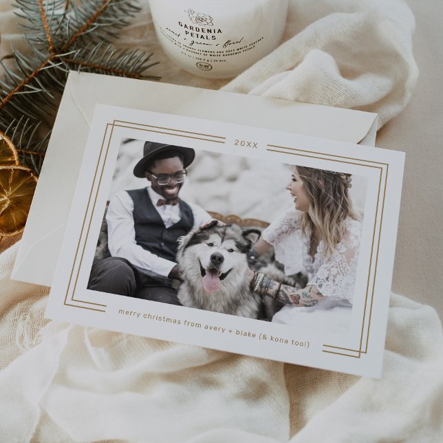 Cartes Pour Fêtes Annuelles AVERY Gold White Framed Couples Photo Christmas (AVERY Gold White Framed Couples Photo Christmas Holiday Card)