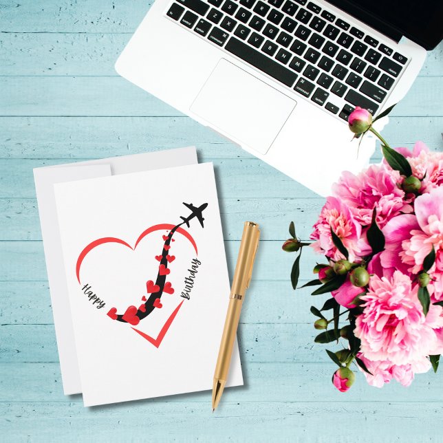 Cartes Pour Fêtes Annuelles Avion Anniversaire Coeur de la compagnie aérienne (Créateur téléchargé)