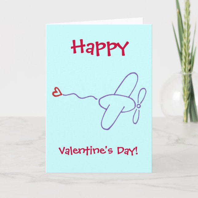 Cartes Pour Fêtes Annuelles Avion avec Heureuse Sainte-Valentin de coeur! (Devant)