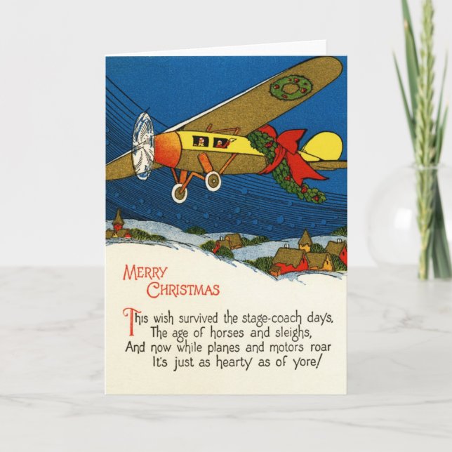 Cartes Pour Fêtes Annuelles Avion de Noël Vintage (Devant)