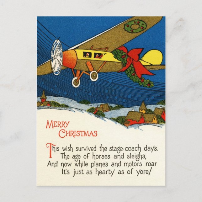 Cartes Pour Fêtes Annuelles Avion de Noël Vintage (Devant)