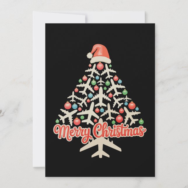 Cartes Pour Fêtes Annuelles Avion Noël Arbre Pilote Noël (Devant)