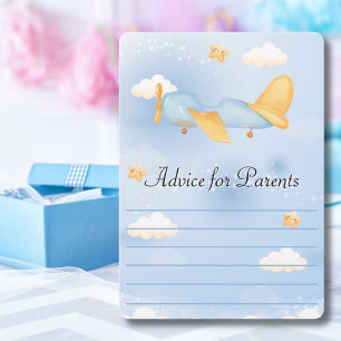 Cartes Pour Fêtes Annuelles Avion, Nuages & Étoiles, Bleu, Petit Garçon, Migno