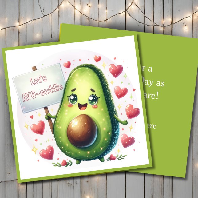 Cartes Pour Fêtes Annuelles Avo-Cuddle Cute Valentine's Day Custom (Let's Avo-Cuddle Cute Valentine's Day Custom Holiday Card. Add your name & a special message!)