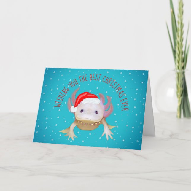 Cartes Pour Fêtes Annuelles Axolotal de Noël avec chapeau de Père Noël et lumi (Devant)