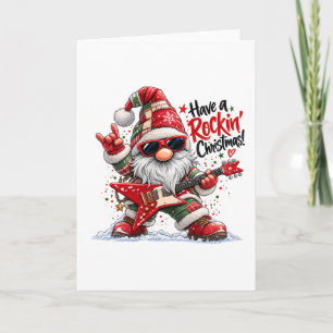 Cartes Pour Fêtes Annuelles Ayez un Noël Rock avec un Gnome à la Guitare