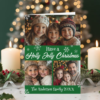 Cartes Pour Fêtes Annuelles Ayez Une Photo De Famille Verte De Noël Holly Joll