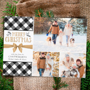Cartes Pour Fêtes Annuelles B&W Buffalo Check Gold Brown MERRY NOËL