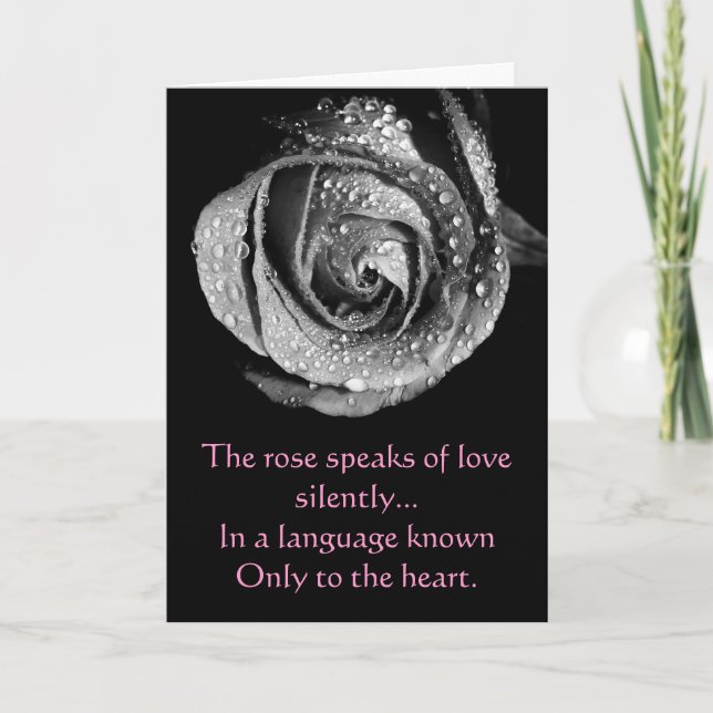 Cartes Pour Fêtes Annuelles B&W Rose with Dew Valentine's Day Card (Devant)