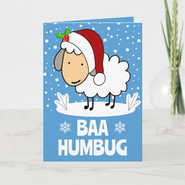 Cartes Pour Fêtes Annuelles Baa Humbug Sheep Wearing A Santa Hat Holiday (Devant)